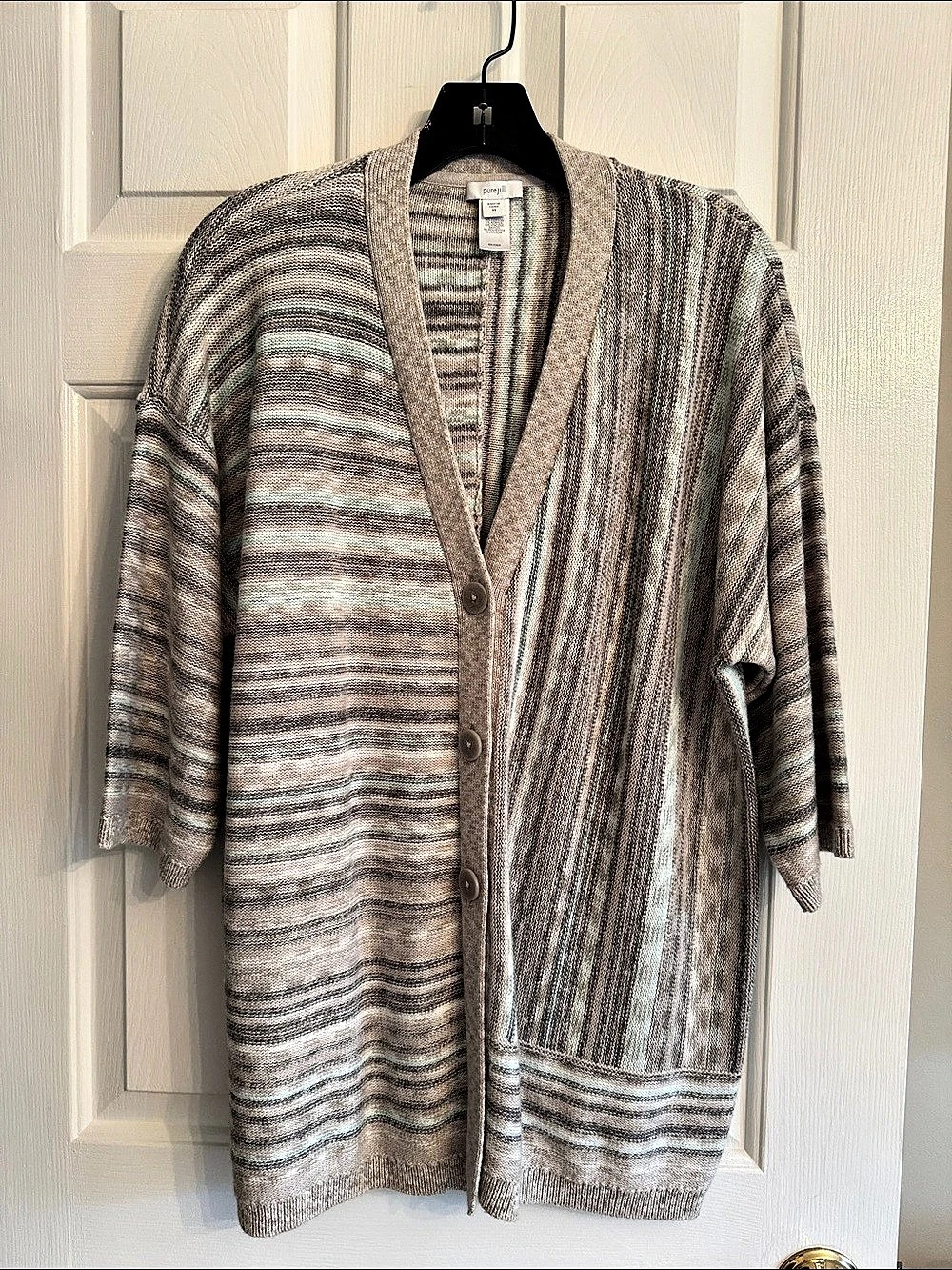 NWOT Pure Jill Striped Cardigan in Brown & Blue Size Extra Small